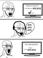 angry ban checkmark comic computer crying glasses headphones kys open_mouth screen soyjak stubble terms_of_service text variant:soyak // 406x544 // 114.6KB