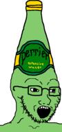 bottle carbonated_water glasses green green_skin open_mouth perrier soyjak stubble variant:soyak water // 644x1372 // 21.6KB