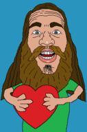 arm beard blue_eyes brown_hair clothes hair hand heart holding_heart holding_object jimmy_davis long_hair mustache not_a_fucking_soyjak open_mouth subvariant:wholesome_soyjak tshirt variant:gapejak variant:soyak white_skin // 250x378 // 8.9KB