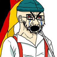 bloodshot_eyes clothes country crying ear flag flag:germany germany glasses hat open_mouth soyjak stubble thick_eyebrows tracht tyrolean_hat variant:cryboy_soyjak // 1039x1353 // 234.9KB