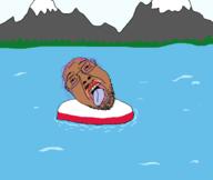 bloodshot_eyes brown_skin clothes country crescent crying dead flag flood glasses mountain mustache open_mouth poland purple_hair soyjak stubble tongue tranny variant:bernd yellow_teeth // 2218x1872 // 379.7KB