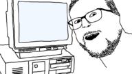 clint_basinger computer glasses hair lazy_game_reviews lgr open_mouth soyjak stubble variant:lgrjak // 1006x565 // 186.4KB