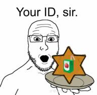 apple_juice glasses hand holding_object id judaism juice open_mouth plate soyjak star_of_david stubble text tiktok variant:shirtjak // 2200x2160 // 1.4MB