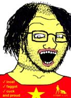 asian bant_(4chan) country crazed cuck femdom femdomcuck flag glasses hair incel open_mouth small_eyes soyjak stubble subvariant:crazed_troonjak subvariant:soyak_(crazed) variant:soyak vietnam vietnamese yellow_skin // 529x737 // 256.7KB