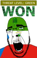 ahegao country emerald equatorial_guinea flag flag:equatorial_guinea gem glasses green green_eyes hair looking_up open_mouth plant schlog_color_event soyjak soyjak_blog star_(symbol) stubble teeth text threat_level_green tree variant:cobson won // 721x1115 // 164.0KB
