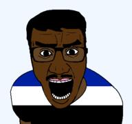 angry brown_skin country flag flag:saarland_(1920) germany glasses hair indian mustache open_mouth pun saarland soyjak teeth transparent transparent_background variant:el_perro_rabioso // 427x400 // 11.4KB