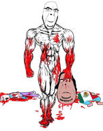 3soyjaks a_(4chan) blood brown_skin buff clothes country dead double_chin fat flag full_body glasses gore hair holding_object holding_severed_head mexico no_pupils nsfw open_mouth run severed_head smile soyjak stubble subvariant:blobson subvariant:hornyson tranny variant:chudjak variant:cobson walking white_skin // 1476x1872 // 365.6KB