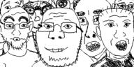 beanie clothes ear glasses hair hat multiple_soyjaks oekaki oh_my_god_she_is_so_attractive open_mouth soyjak stubble track_suit variant:gapejak variant:kuzjak variant:nojak variant:soytan variant:unknown // 500x250 // 42.5KB