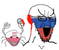 2soyjaks blood bloodshot_eyes carb crab crying ear flag glasses gore merge open_mouth poland russia soyjak stretched_mouth stubble variant:impish_soyak_ears variant:soyak variant:wojak // 964x813 // 387.5KB