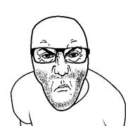 angry bald beard closed_mouth clothes frown glasses punisher_face soyjak stubble template tshirt variant:el_perro_rabioso white_background // 427x400 // 4.2KB