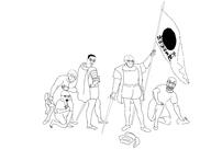 5soyjaks angry closed_eyes closed_mouth clothes flag full_body glasses hair hat kneeling open_mouth smile smug soyjak stubble sword variant:chudjak variant:el_perro_rabioso variant:soyak variant:wojak // 4384x3127 // 393.5KB