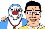 2soyjaks animal anime black_and_white blue_skin cat chud_troon_alliance doraemon friendship glove necklace nobita smile subvariant:chudjak_front variant:bernd variant:chudjak // 834x541 // 25.0KB