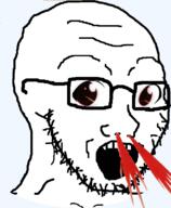 blood glasses open_mouth red_eyes soyjak stubble variant:soyak // 571x693 // 78.3KB