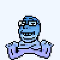 animated blue blue_skin bouncing calm closed_mouth crossed_arms ext=gif foot glasses meta:not_oc pixel_art sitting soyjak subvariant:wholesome_soyjak variant:gapejak // 100x100 // 18.4KB