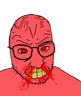 angry blood bloodshot_eyes clenched_teeth glasses red_eyes red_skin soyjak stubble variant:snopesjak vein yellow_teeth // 520x618 // 27.9KB