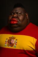angry black_skin clothes fat flag:spain meta:ai_generated obese red_lips shitskin spain variant:meximutt yellow_sclera // 1024x1536 // 2.1MB