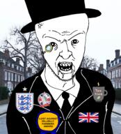 anglo angry award clothes england foaming_at_the_mouth monocle open_mouth queen_elizabeth sharp_teeth soccer stubble suit tea top_hat united_kingdom variant:anglojak wrinkles // 867x954 // 551.2KB
