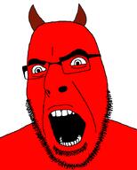 angry demon glasses horn open_mouth red red_skin soyjak stubble variant:cobson // 721x900 // 50.2KB