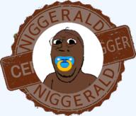 accessory baby badge black_skin brown_skin closed_mouth distorted glasses negro nigger niggerald pacifier seal_of_approval soyjak stamp stubble subvariant:emmanuel swarthoid text variant:gapejak // 436x372 // 136.0KB