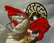 alps belt classical_art_parody closed_mouth clothes cloud cropped edited france glasses glove glowing hand hands_up hat horse light mountain napoleon open_mouth remastered sabre sash scarf sonnenrad sword uniform variant:chudjak variant:feraljak weapon // 2750x2157 // 7.6MB