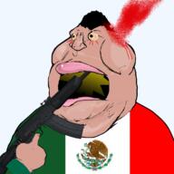 artist:mexicutioner blood blood_from_eyes blood_on_face blood_spray bloodshot_eyes brown_skin budd_dwyer double_chin fat firearm flag:mexico gore gun gun_in_mouth gunshot_wound hair holding_gun holding_object holding_shotgun looking_to_the_left meximutt_abuse mutt open_mouth saiga-12 saiga_(gun) satoko_houjou(namefag) shitoko_abuse shotgun soyjak suicide transparent_background variant:meximutt yellow_sclera // 1250x1250 // 773.0KB