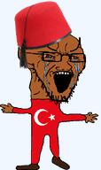 Colorlesspy(nameroach) angry arm bald brown_skin clothes crying fez flag:turkiye full_body glasses hand hat mustache neck nigger open_mouth shoe soyjak star_and_crescent stretched_chin stretched_mouth stubble transparent_background turk turkiye turkroach tvrkaryan variant:soyak // 365x615 // 78.4KB