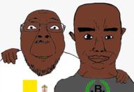 2soyjaks argentina banderavecinal biondini biondinism black_skin catholic closed_mouth country flag flag:vatican_city glasses hand latino nacionalismo peronismo smile soyjak stubble subvariant:chudjak_front variant:bernd variant:chudjak vatican // 608x419 // 99.7KB