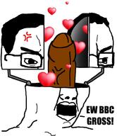 anger_mark angry bbc glasses hair heart open_mouth penis soyjak text variant:chudjak // 817x947 // 150.1KB