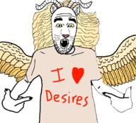 arm clothes dungeon_meshi ear green_sclera i_heart i_love open_mouth soyjak stubble text variant:shirtjak winged_lion // 618x559 // 91.2KB