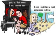 3soyjaks adolf_hitler chair clothes computer dress female field flag full_body incel nazism pol_(4chan) room shorts sky soyjak trad_wife tranny tree variant:bernd variant:chudjak // 945x600 // 471.2KB