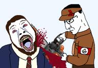 arby's blood bloodshot_eyes chainsaw glasses james_lindsay murder subvariant:chainsaw_bernd uniform variant:bernd variant:chudjak woke_right // 1238x871 // 176.5KB