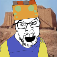 ancient clothes glasses hat iraq irl_background mustache open_mouth soyjak stubble sumer sumerian variant:feraljak ziggurat_of_ur // 1000x1000 // 676.4KB