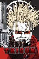 anime blond closed_mouth clothes ear flag glasses gun hair holding_object nazism poster revolver smile sonnenrad subvariant:chudjak_front text trigun variant:chudjak vash_stampede // 960x1440 // 128.4KB