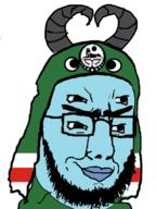 alien blue_skin headcovering horn multiple_eyes smirk variant:chudjak // 900x1201 // 98.8KB