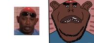 2_cold_scorpio amerimutt black_skin blue_shirt clothes earring glasses half_open_mouth irl negro nigger niggermutt satoko_houjou(namefag) subvariant:impish_amerimutt subvariant:impish_front sunglasses teeth variant:impish_soyak_ears // 1350x627 // 229.0KB