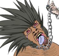 anime bloodshot_eyes chain crying glasses hair hand hanging hunter_x_hunter kurapika open_mouth soyjak stubble tongue uvogin variant:bernd yellow_teeth // 1152x1079 // 514.1KB