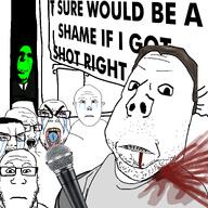 assassination blood charlie_kirk closed_mouth crying glowie glowing green_skin microphone neutral open_mouth subvariant:neutralplier subvariant:scholar tear variant:bernd variant:chudjak variant:cobson variant:gapejak variant:markiplier_soyjak variant:soyak variant:vlodson white_background white_skin // 2000x2000 // 1.1MB