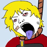 bloodshot_eyes nate open_mouth rope soyjak soyjak_party subvariant:shoyta suicide variant:gapejak yellow_hair // 500x500 // 77.5KB