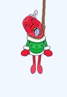 ack arm artist:juaco bauble bloodshot_eyes bobette_(dandy's_world) cartoon clothes crying dandy's_world hanging leg open_mouth red_skin rope suicide sweater variant:bernd // 1400x2000 // 113.2KB