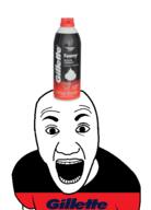 arm bald black black_shirt clean_shaven clothes gilette open_mouth red red_shirt shaving_cream soyjak text tshirt variant:el_perro_rabioso // 427x593 // 62.8KB