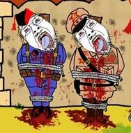 anarchism bloodshot_eyes communism crying dead flag glasses hair mustache open_mouth rope soyjak stubble tongue tranny variant:bernd yellow_teeth // 321x328 // 38.2KB