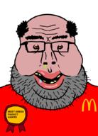 amerimutt angry award beard brown_eyes brown_skin glasses half_open_mouth mcdonalds mutt shitskin subvariant:amerimutt sweating united_states variant:impish_soyak_ears variant:markiplier_soyjak // 736x1024 // 39.3KB