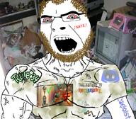 nate always_goon bloodshot_eyes brown_hair christian_cross christianity coexist crazed dirty discord equality filthy gooner inclusive irl_background islam jewish_star judaism minion nate_(soyjak_party) never_goon peace_sign red_eyes rick_and_morty rick_sanchez room rule34 soyjak stubble subvariant:muscular_chud trash variant:chudjak variant:cobson // 1059x929 // 1.1MB