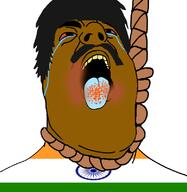 bloodshot_eyes brown_skin country crying flag flag:india hair hanging india indian mustache rope soyjak tongue variant:hydejak yellow_teeth // 778x800 // 113.0KB