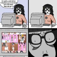 avengers beanie blue_eyes brown_shirt bulge computer cuba cuba_vs_mexico cubanigger cubape dog ferdinandshit fetish glasses goop hair missed_paypal_(nametroon) rubber soyjak transformation variant:soytan white_skin // 700x700 // 234.8KB