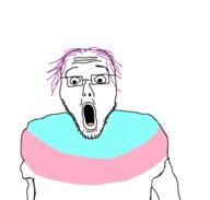 flag:transgender_pride_flag glasses open_mouth purple_hair soyjak stubble swipezjak teeth tranny variant:swipezjak // 626x597 // 115.4KB