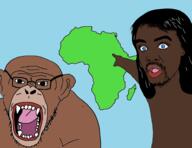 africa cheddar_man monkey open_mouth pointing variant:monkeyjak variant:two_pointing_soyjaks // 2657x2048 // 1.1MB