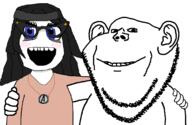 2soyjaks friendship hand happy looking_at_you no_more_brother_wars smile soyjak stubble variant:impish_soyak_ears variant:soytan // 1112x726 // 115.4KB