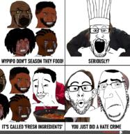 chef comic crying judaism multiple_soyjaks open_mouth smirk variant:chudjak variant:cobson variant:markiplier_soyjak variant:nojak variant:soyak watermark // 797x817 // 618.9KB