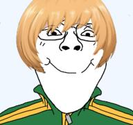 closed_mouth clothes female femjak glasses hair persona persona_4 satonaka_chie shin_megami_tensei soyjak subvariant:bridget variant:bernd variant:gapejak // 1200x1125 // 434.4KB